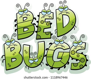 A cartoon illustration of the text bed bugs with bugs.