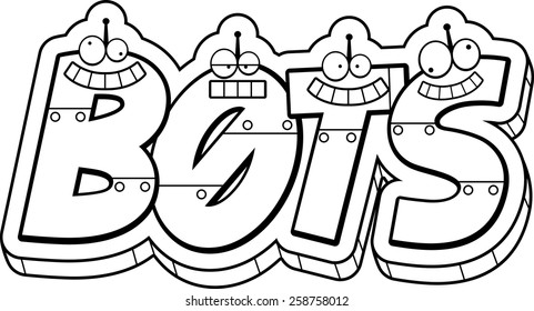 A cartoon illustration of the text Bots with a robot theme.