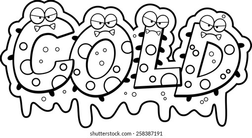 A cartoon illustration of the text Cold with a slimy germ theme.