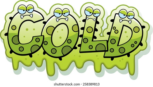 A cartoon illustration of the text Cold with a slimy germ theme.