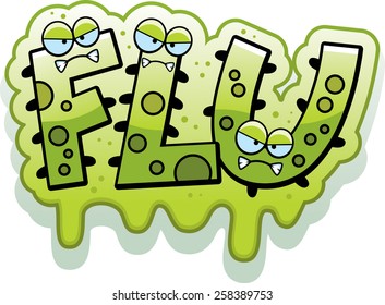 A cartoon illustration of the text Flu with a slimy germ theme.