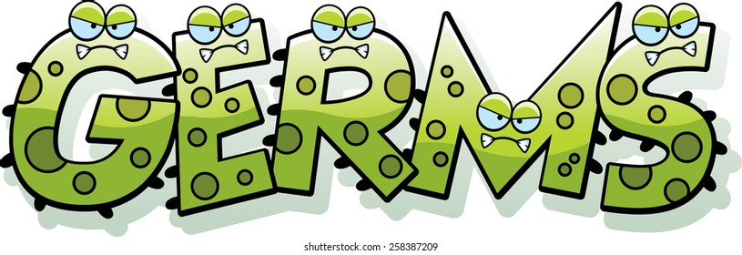 A cartoon illustration of the text Germs with a germ theme.