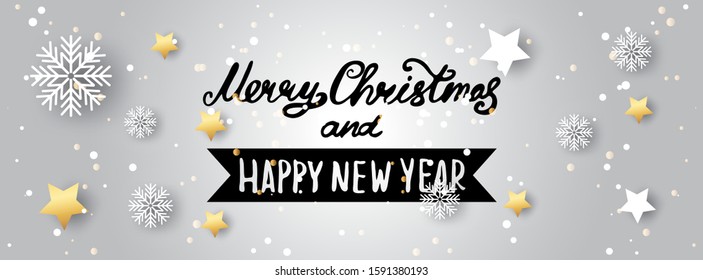 Cartoon illustration  with text for holiday theme, winter background with trees and snow. Banner for Merry Christmas and Happy New Year.Vector illustration.