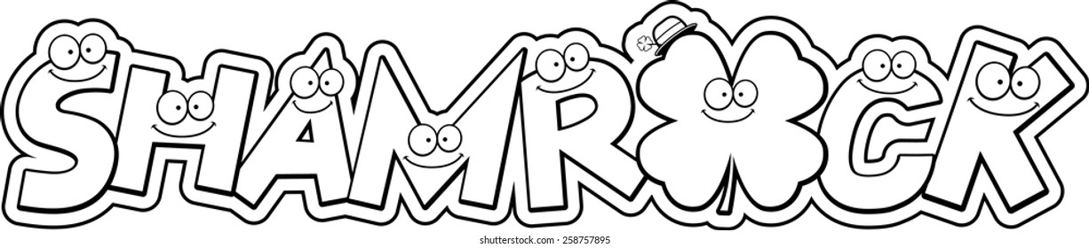 A cartoon illustration of the text Shamrock with a Saint Patrick's Day theme.