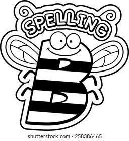 A cartoon illustration of the text Spelling B with a bee theme.