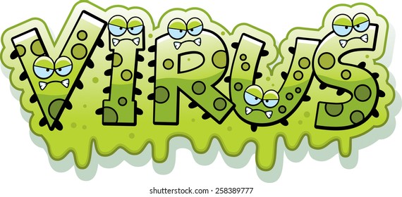 A cartoon illustration of the text Virus with a slimy germ theme.