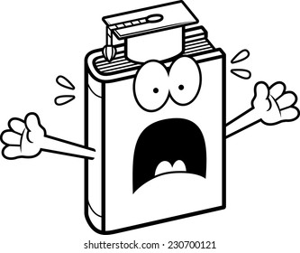 A cartoon illustration of a textbook looking scared.