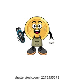 Cartoon Illustration of thai baht as a barber man , character design