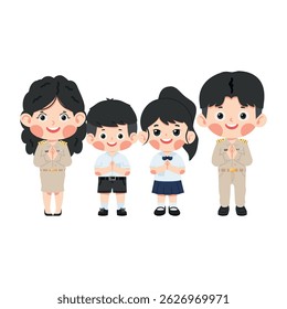 Cartoon Illustration of Thai Students and Teachers education