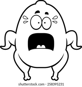 A cartoon illustration of a Thanksgiving turkey looking scared.