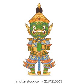 Cartoon illustration of Thao Wessuwan. God of wealth in Thailand.