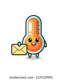 cartoon illustration of thermometer holding a yellow letter , cute style design for t shirt, sticker, logo element