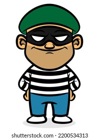 Cartoon illustration of A Thief Wearing mask and beanie hat to hiding an identity, best for mascot, logo, and sticker with robbery themes