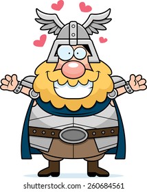 A cartoon illustration of Thor ready to give a hug.