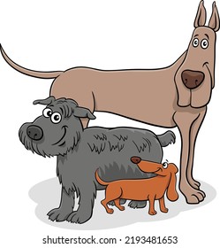 Cartoon illustration of three different dogs animal characters