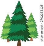 Cartoon illustration of three evergreen pine trees, depicting a lush forest or nature scene with varying shades of green foliage, ideal for natural themes