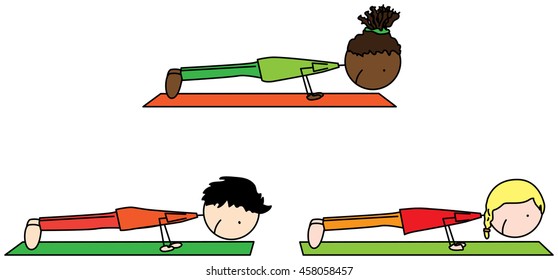 Cartoon illustration of three kids exercising