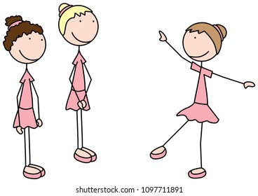 Cartoon illustration of three little ballerinas 