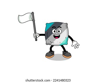 Cartoon Illustration of throw pillow holding a white flag , character design