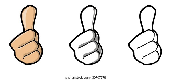 cartoon illustration of thumb, hand, fingers in color and black and white ideal for digital stamp or decal