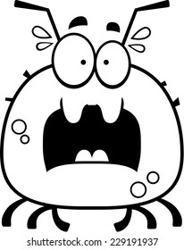 A cartoon illustration of a tick looking scared.