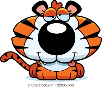 A cartoon illustration of a tiger cub with a goofy expression.