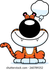 A cartoon illustration of a tiger dreaming.