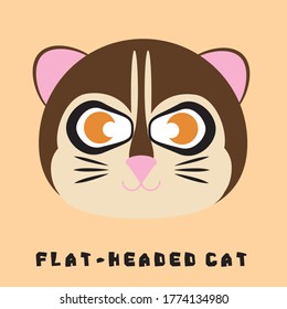Cartoon illustration of tiger face (Flat-Headed cat), eps10 vector format