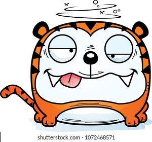 A cartoon illustration of a tiger looking drunk.