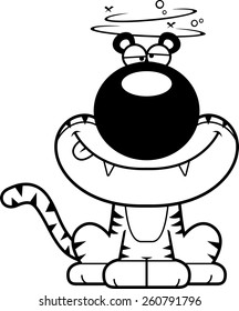 A cartoon illustration of a tiger looking drunk.