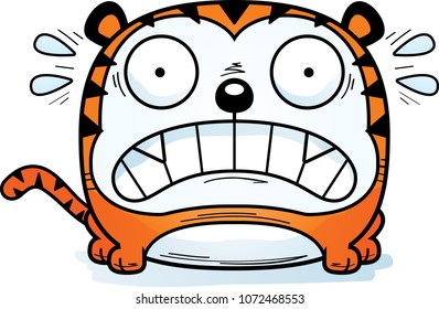 A cartoon illustration of a tiger looking scared.