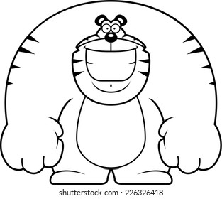 A cartoon illustration of a tiger smiling.