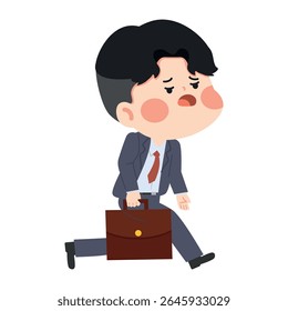 Cartoon Illustration of Tired Office Worker businessman
