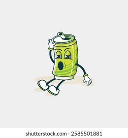 A cartoon illustration of a tired soda can character sitting on the ground, looking perplexed.