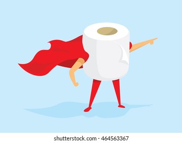 Cartoon illustration of toilet paper super hero saving the day