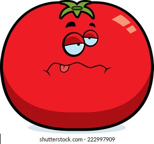 A cartoon illustration of a tomato looking sick.
