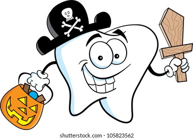 Cartoon Illustration of a Tooth Dressed ina Pirate Costume