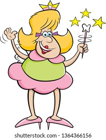 Cartoon illustration of a tooth fairy waving a magic wand.