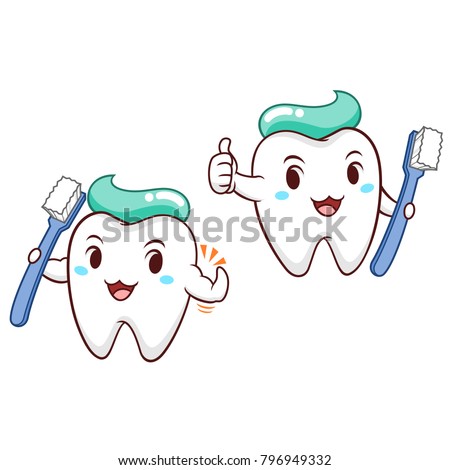 Cartoon Illustration of tooth holding toothbrush.