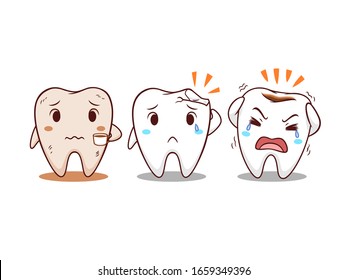 Cartoon illustration of tooth with teeth problems.	