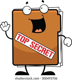 Cartoon illustration of a top secret folder with a happy expression. 