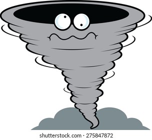 Cartoon illustration of a tornado with a dizzy expression. 