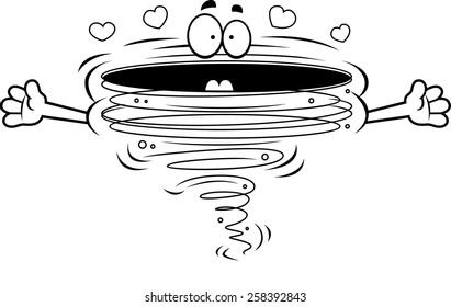 A cartoon illustration of a tornado ready to give a hug.
