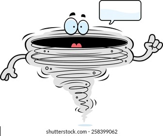A cartoon illustration of a tornado talking.