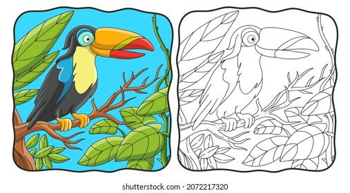 cartoon illustration toucan bird perched on a tree book or page for kids