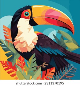 Cartoon-Illustration des auf Baum sitzenden Toucan