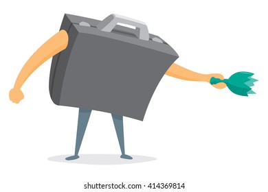 Cartoon illustration of tough business suitcase threatening with broken glass
