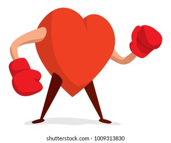 Cartoon Illustration Of Tough Heart With Boxing Gloves