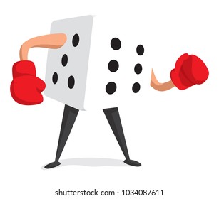 Cartoon illustration of tough luck dice ready to fight
