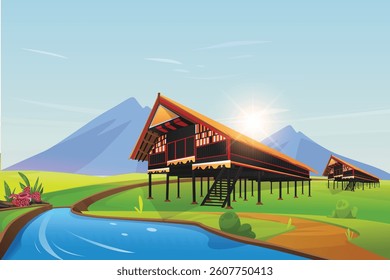 Cartoon Illustration of Traditional Acehnese House